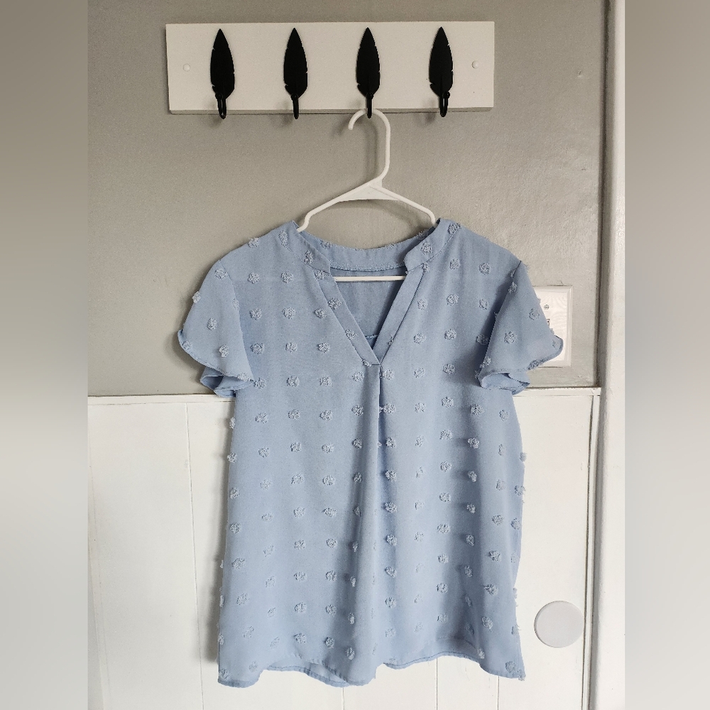 Light Blue Textured Women's Top Large
